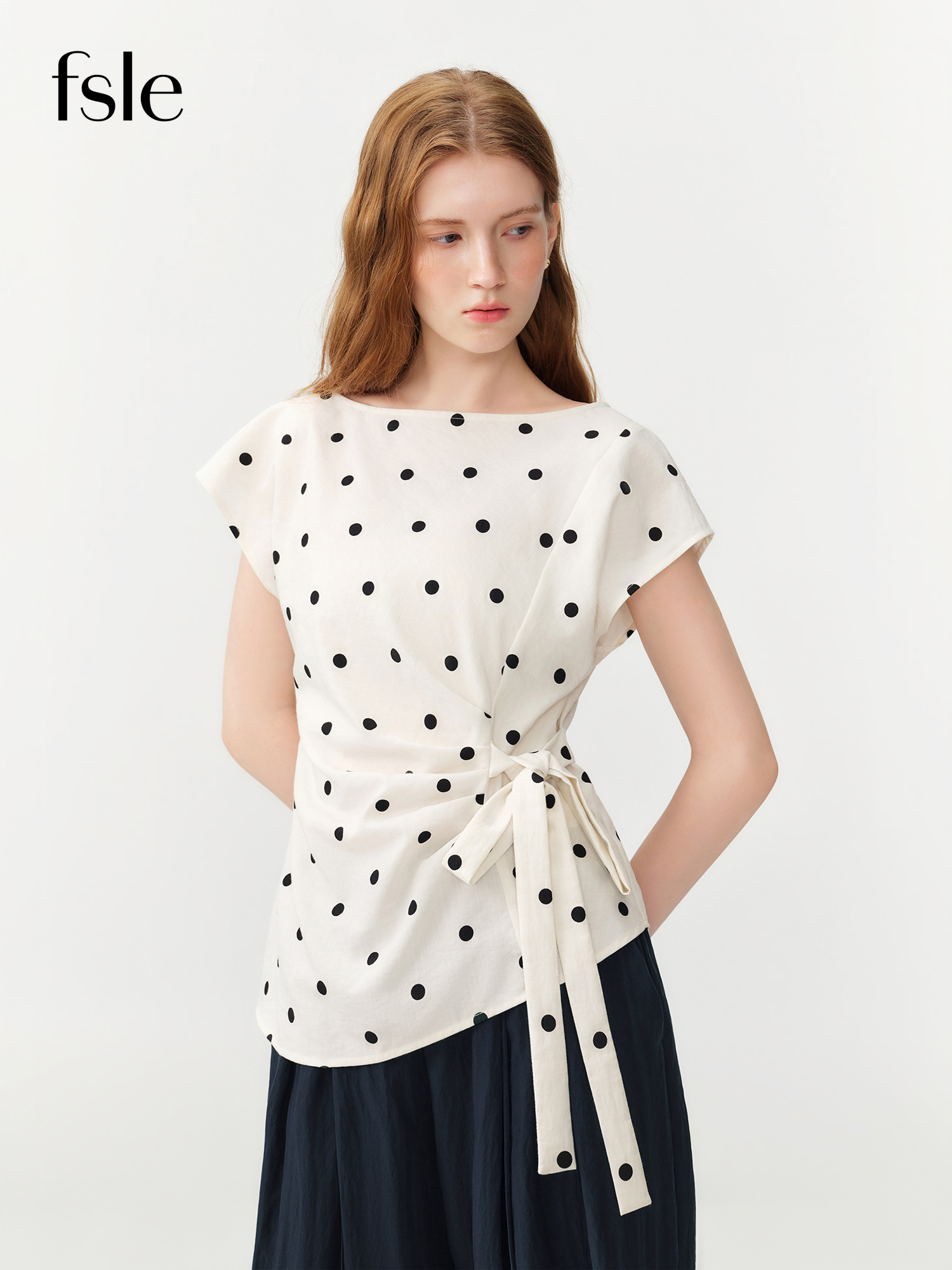 Tie Front Shirt - FSLE 2026 Summer Women‘s Slash Neck
