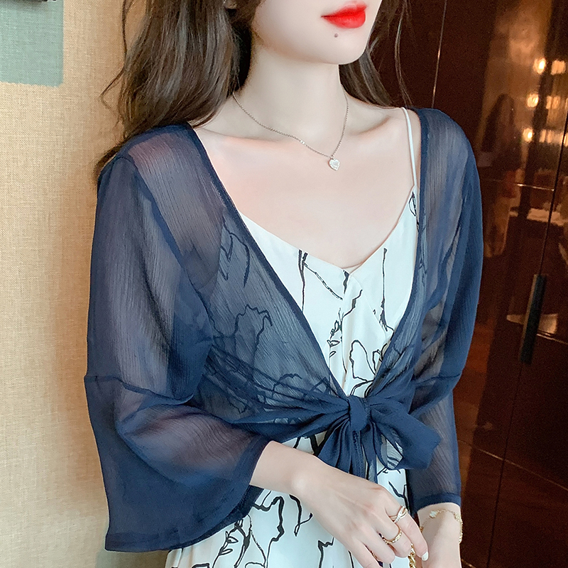Tie Front Shirt - Women's Tie-Front Thin Sheer White Red