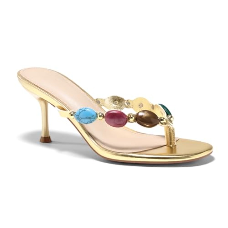 Flip Flop Jeweled - Coutgo Womens Jeweled Heeled Sandals Kitten