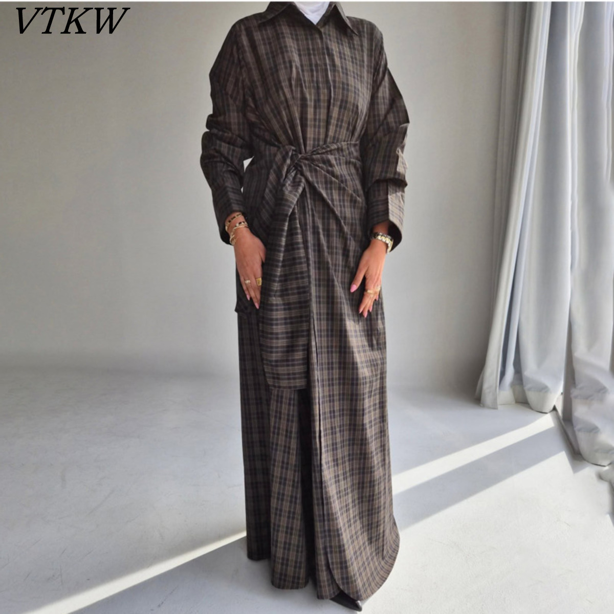 Tie Front Shirt - VTKW 2026 New Arrival Women Dark
