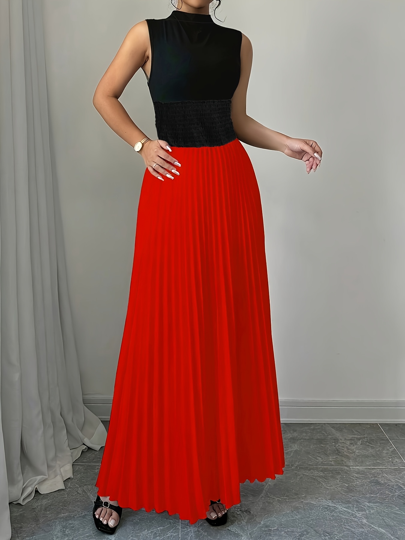Summer Clothing Colors - Women's Sleeveless Mock Neck Maxi Dress
