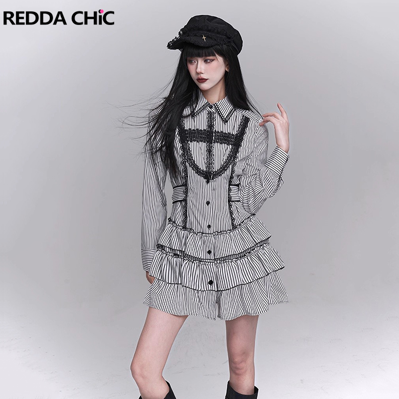 Tie Front Shirt - REDDACHiC Striped Shirt Dress for Women