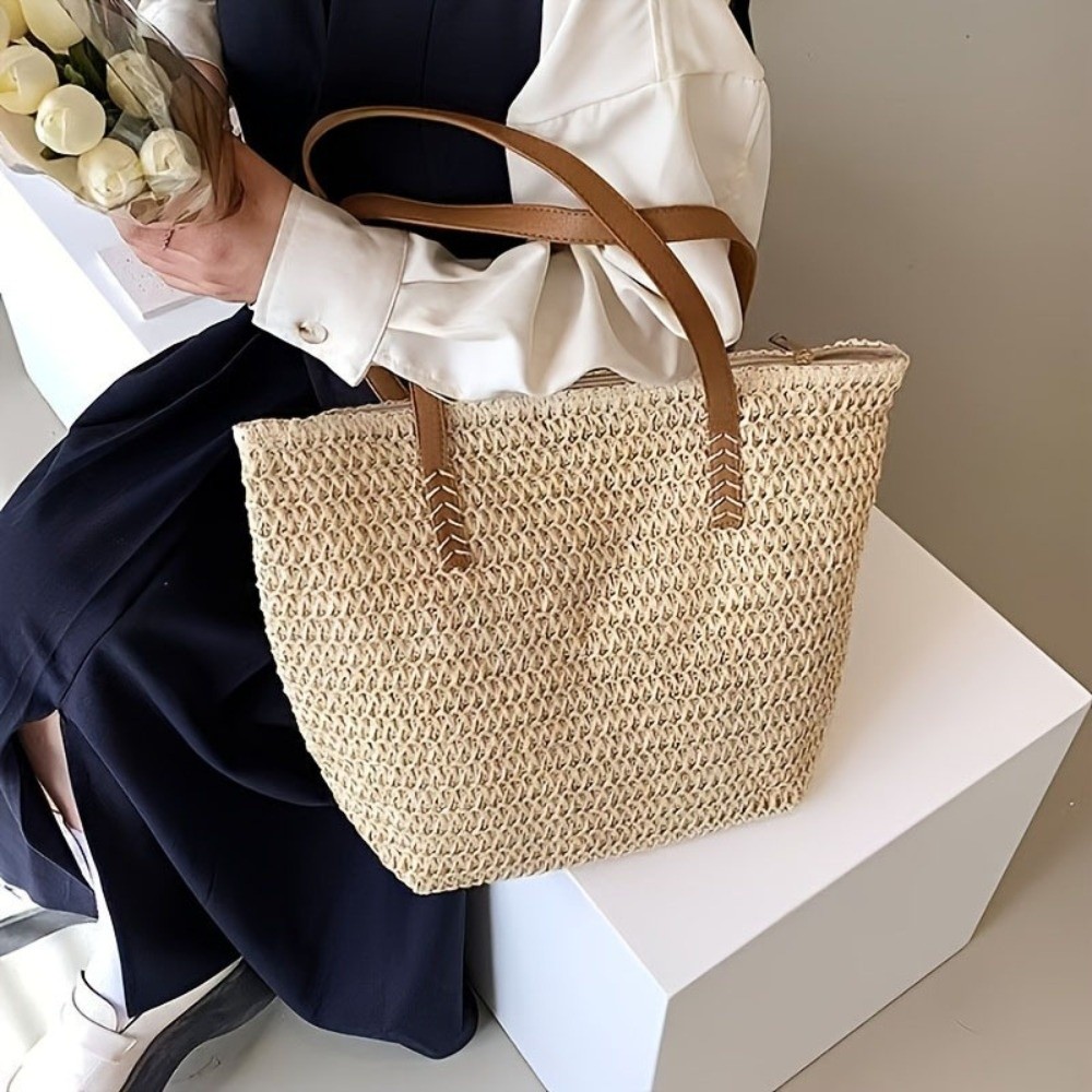 Fashion Solid Color Weave Stra - مراجعة Beach Bag Straw وسعره