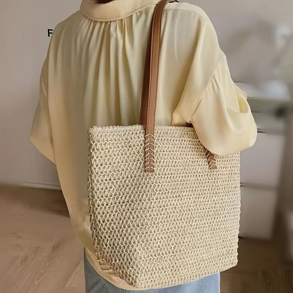 Fashion Solid Color Weave Stra - مراجعة Beach Bag Straw وسعره