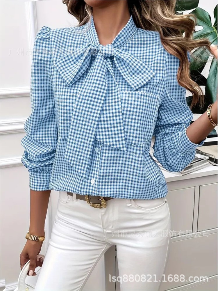 Women's Spring Casual Checkere - مراجعة Tie Front Shirt وسعره