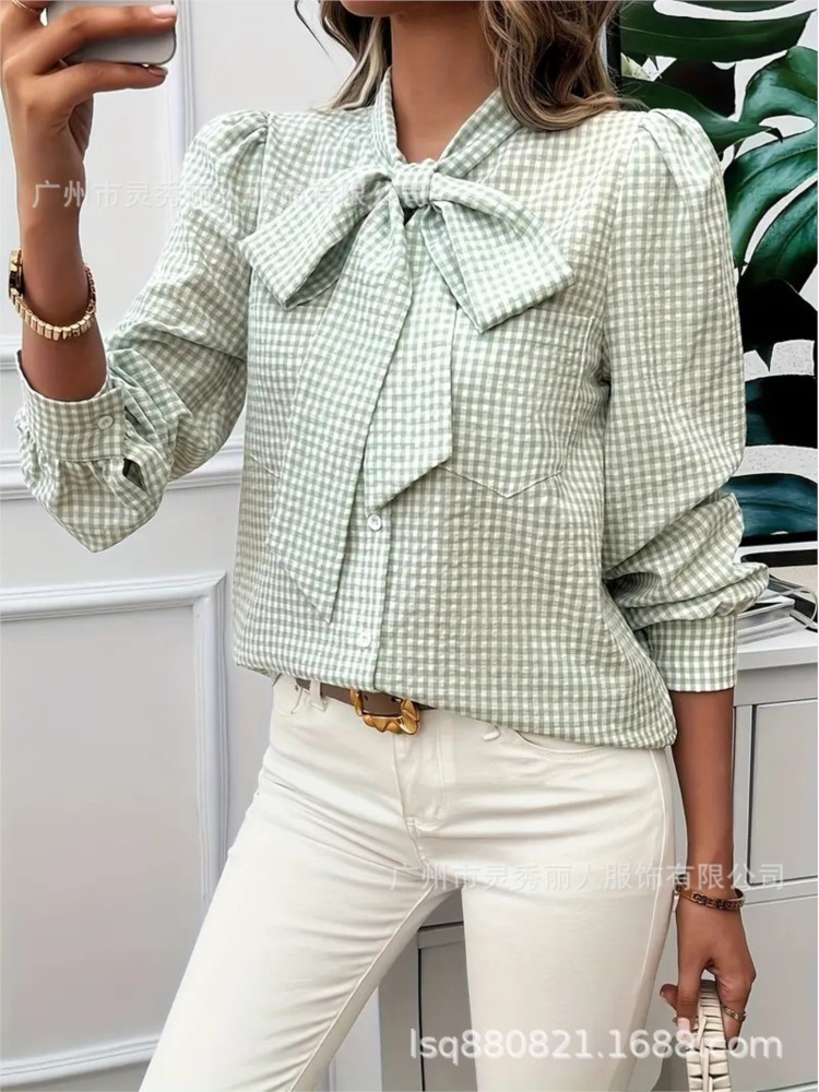 Women's Spring Casual Checkere - مراجعة Tie Front Shirt وسعره