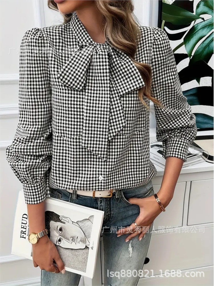 Women's Spring Casual Checkere - مراجعة Tie Front Shirt وسعره