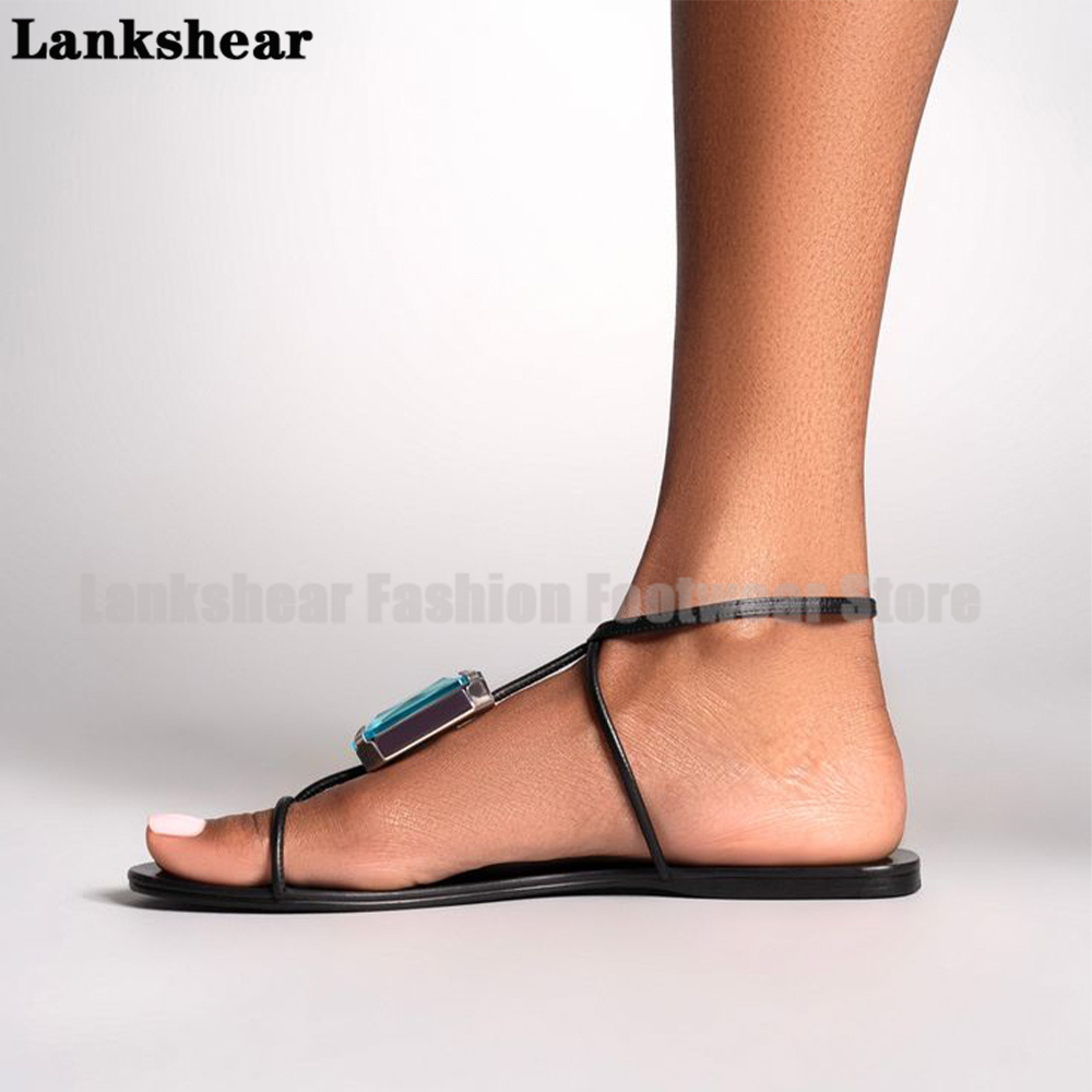 Blue Gemstone T-Strap Flat San - مراجعة Flip Flop Jeweled وسعره