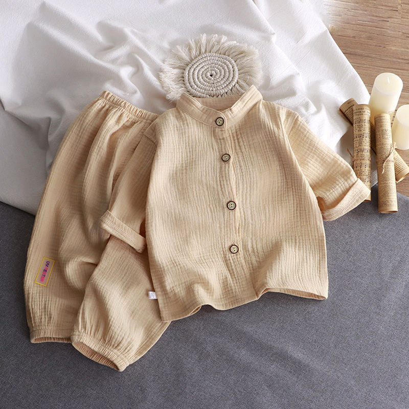 Children's Stand Collar Sets B - مراجعة Summer Gauze Clothing وسعره