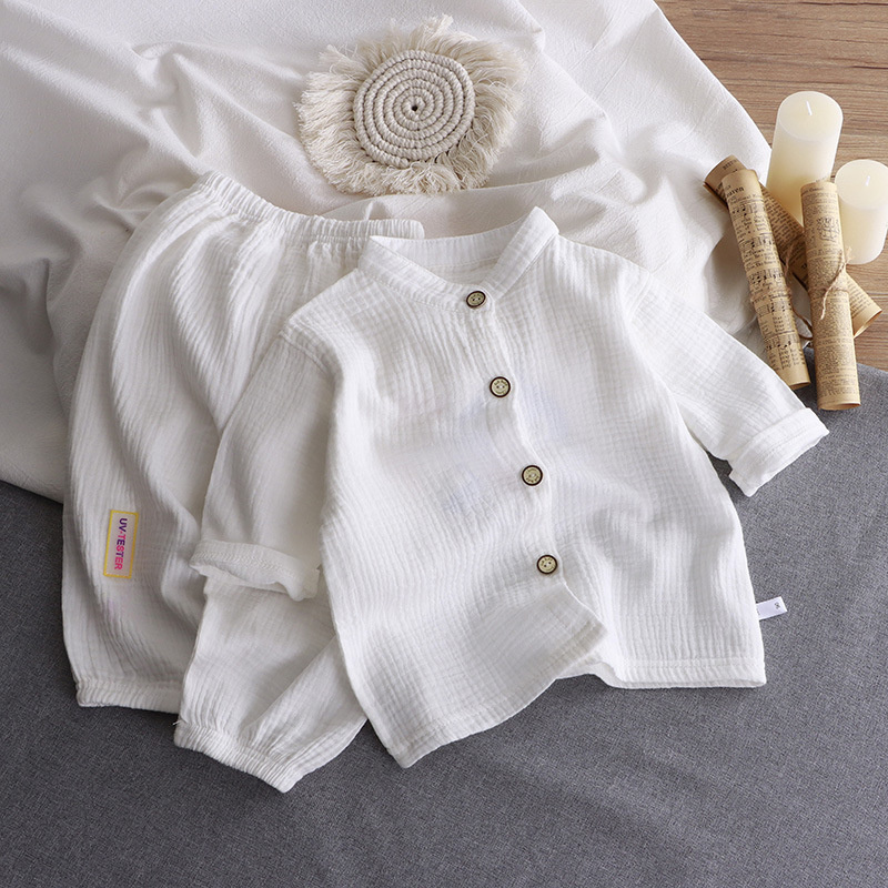 Children's Stand Collar Sets B - مراجعة Summer Gauze Clothing وسعره