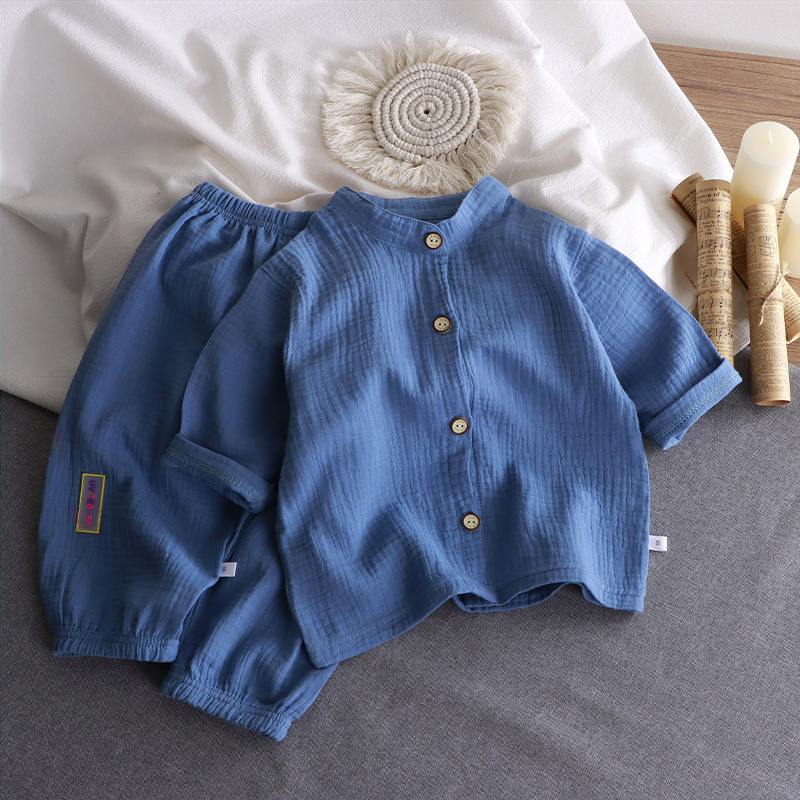 Children's Stand Collar Sets B - مراجعة Summer Gauze Clothing وسعره