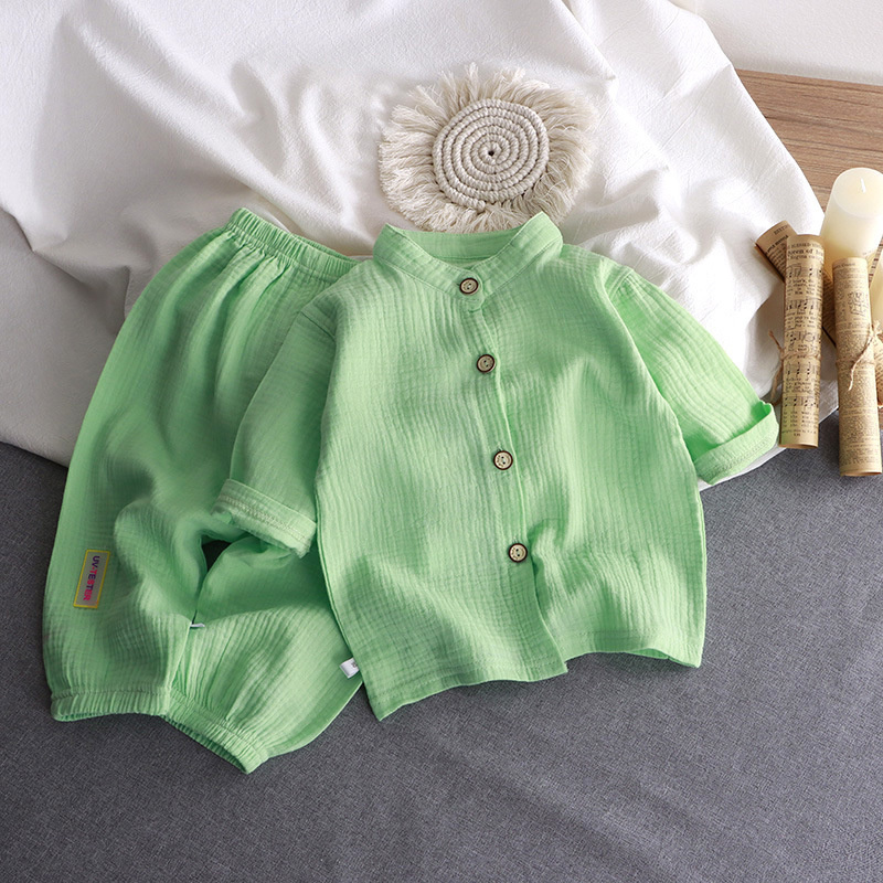Children's Stand Collar Sets B - مراجعة Summer Gauze Clothing وسعره