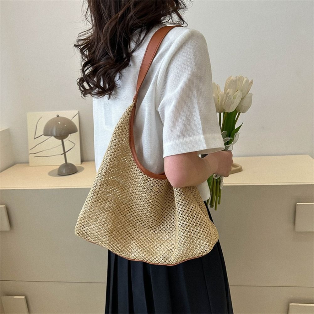 Simple Solid Color Weave Straw - مراجعة Beach Bag Straw وسعره