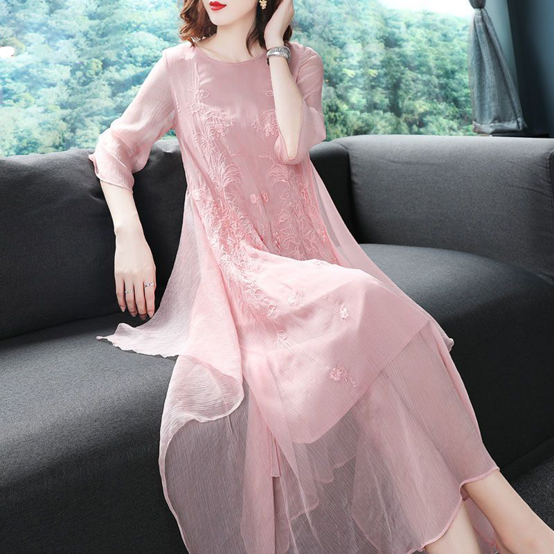 Elegant O-Neck Spliced Gauze E - مراجعة Summer Gauze Clothing وسعره