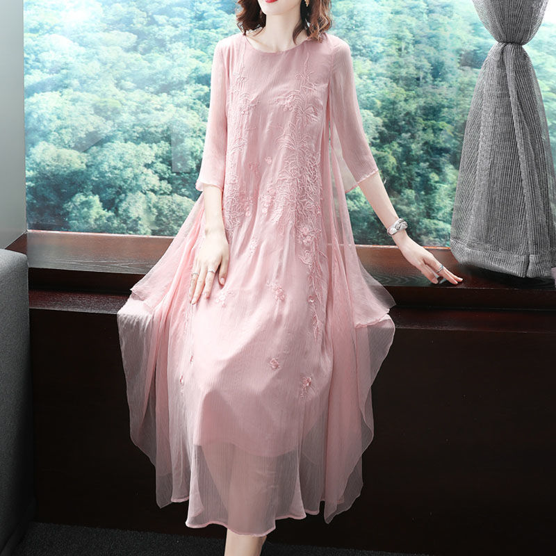 Elegant O-Neck Spliced Gauze E - مراجعة Summer Gauze Clothing وسعره