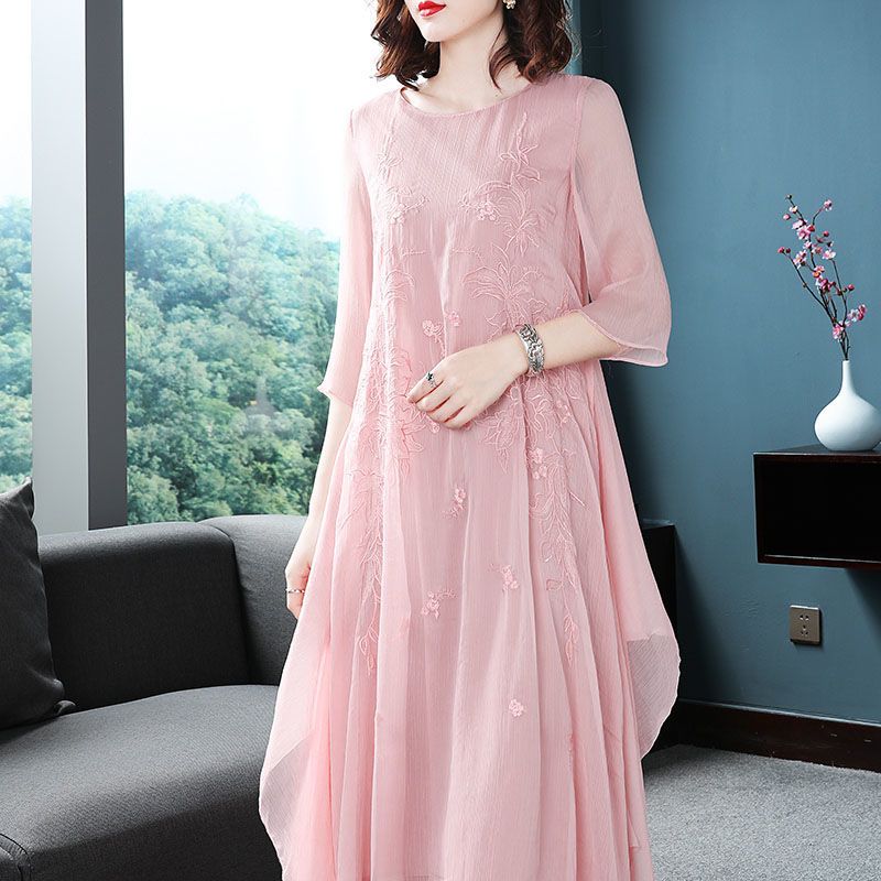 Elegant O-Neck Spliced Gauze E - مراجعة Summer Gauze Clothing وسعره