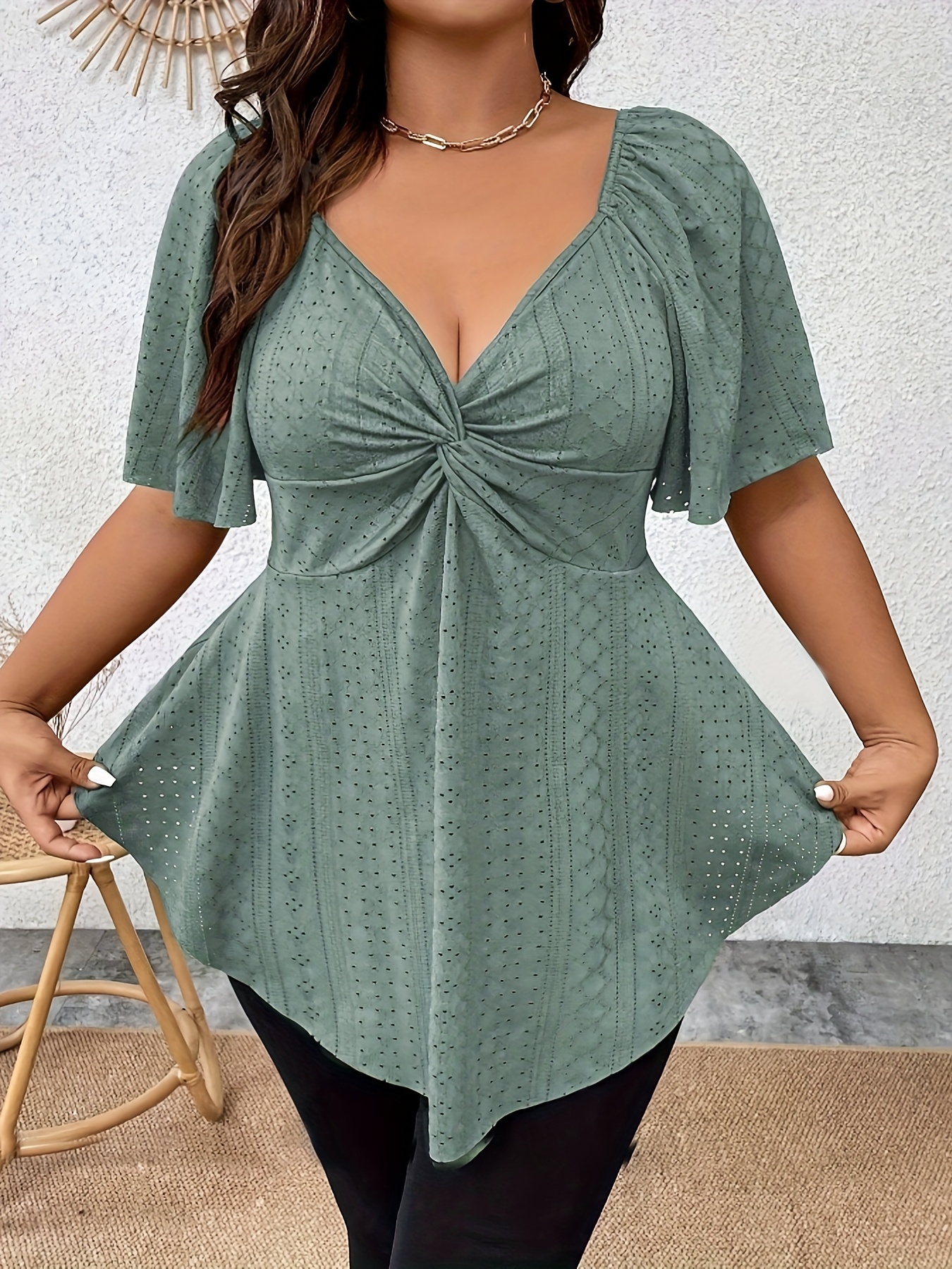 Plus Size Elegant Summer T Shi - مراجعة Tie Front Shirt وسعره