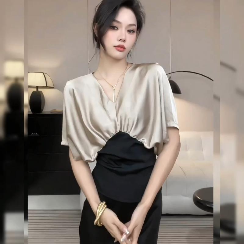 V Neck Contrast Patchwork Plea - مراجعة Summer Clothing Trends For Women وسعره