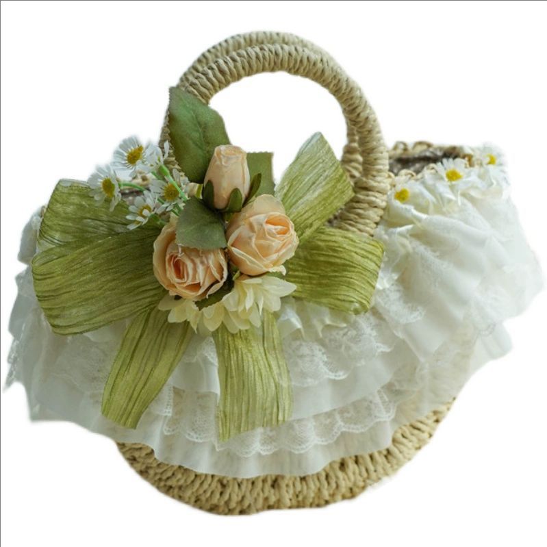 Country-style Lolita lace stra - مراجعة Beach Bag Straw وسعره