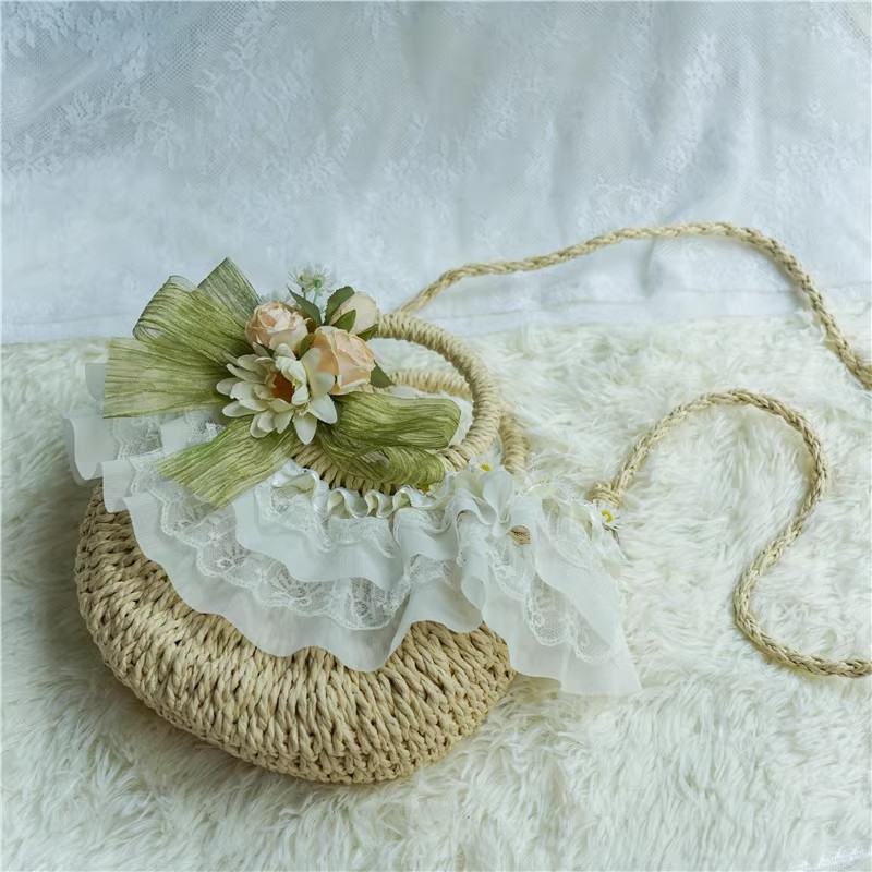 Country-style Lolita lace stra - مراجعة Beach Bag Straw وسعره