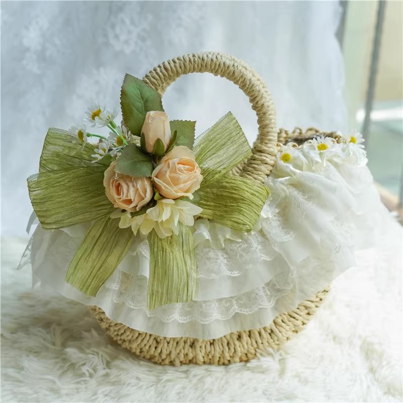 Country-style Lolita lace stra - مراجعة Beach Bag Straw وسعره