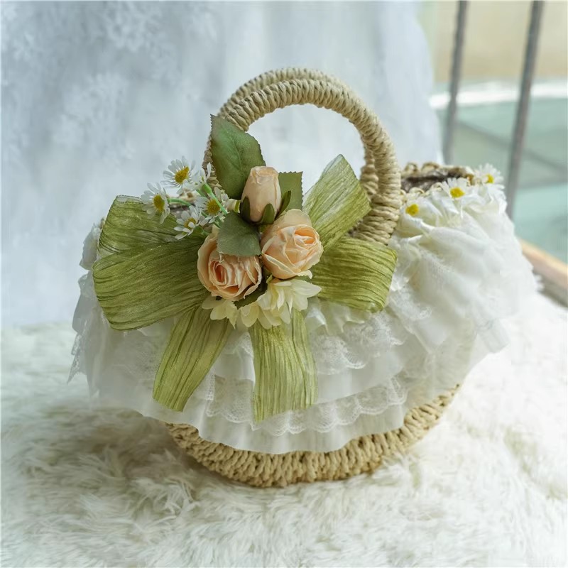 Country-style Lolita lace stra - مراجعة Beach Bag Straw وسعره