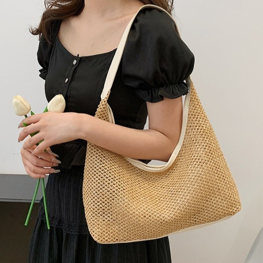 Cute Solid Color Weave Straw B - مراجعة Beach Bag Straw وسعره