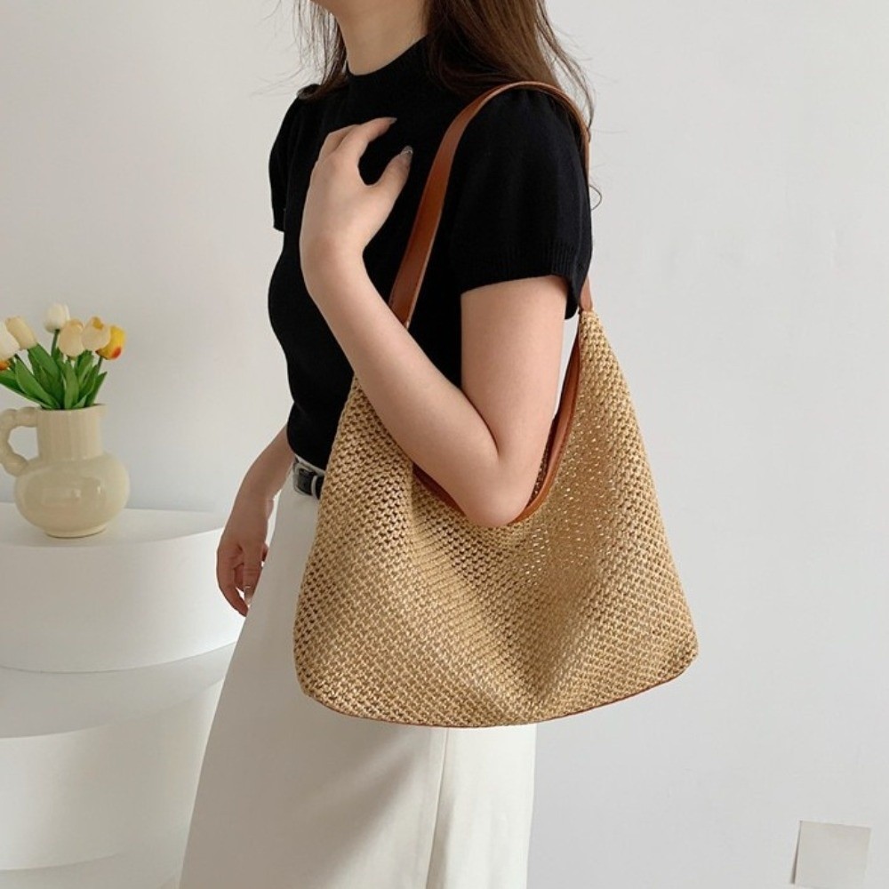 Cute Solid Color Weave Straw B - مراجعة Beach Bag Straw وسعره