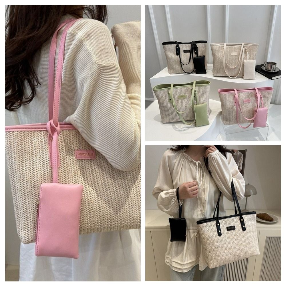 Fashion Solid Color Weave Tote - مراجعة Beach Bag Straw وسعره