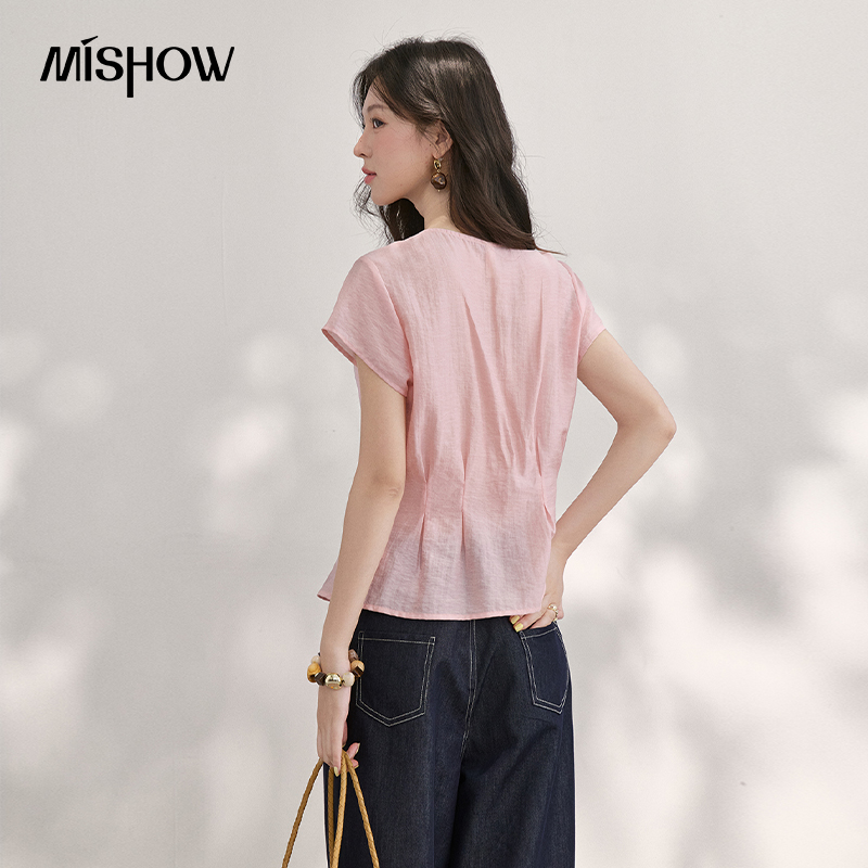 MISHOW Women's V Neck Beaded T - مراجعة Tie Front Shirt وسعره