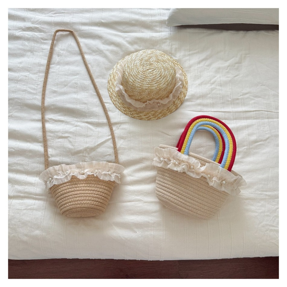 Kids Summer Straw Hat and Bag  - مراجعة Beach Bag Straw وسعره