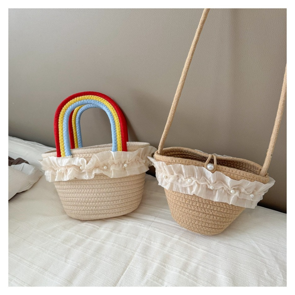 Kids Summer Straw Hat and Bag  - مراجعة Beach Bag Straw وسعره