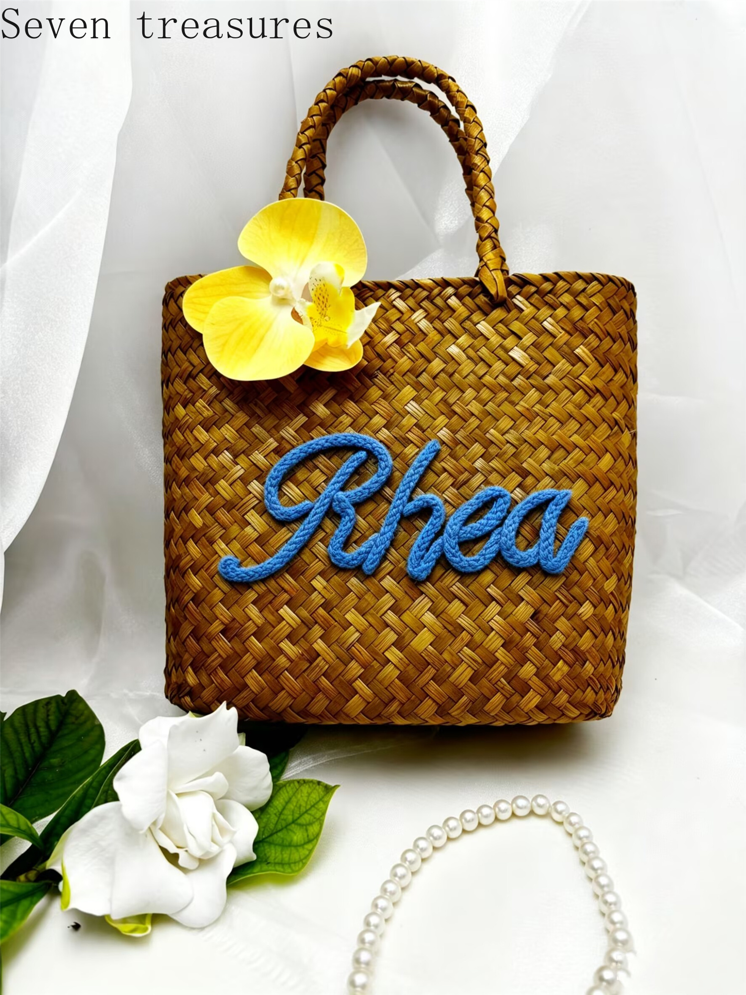 Bridesmaid name custom woven b - مراجعة Beach Bag Straw وسعره