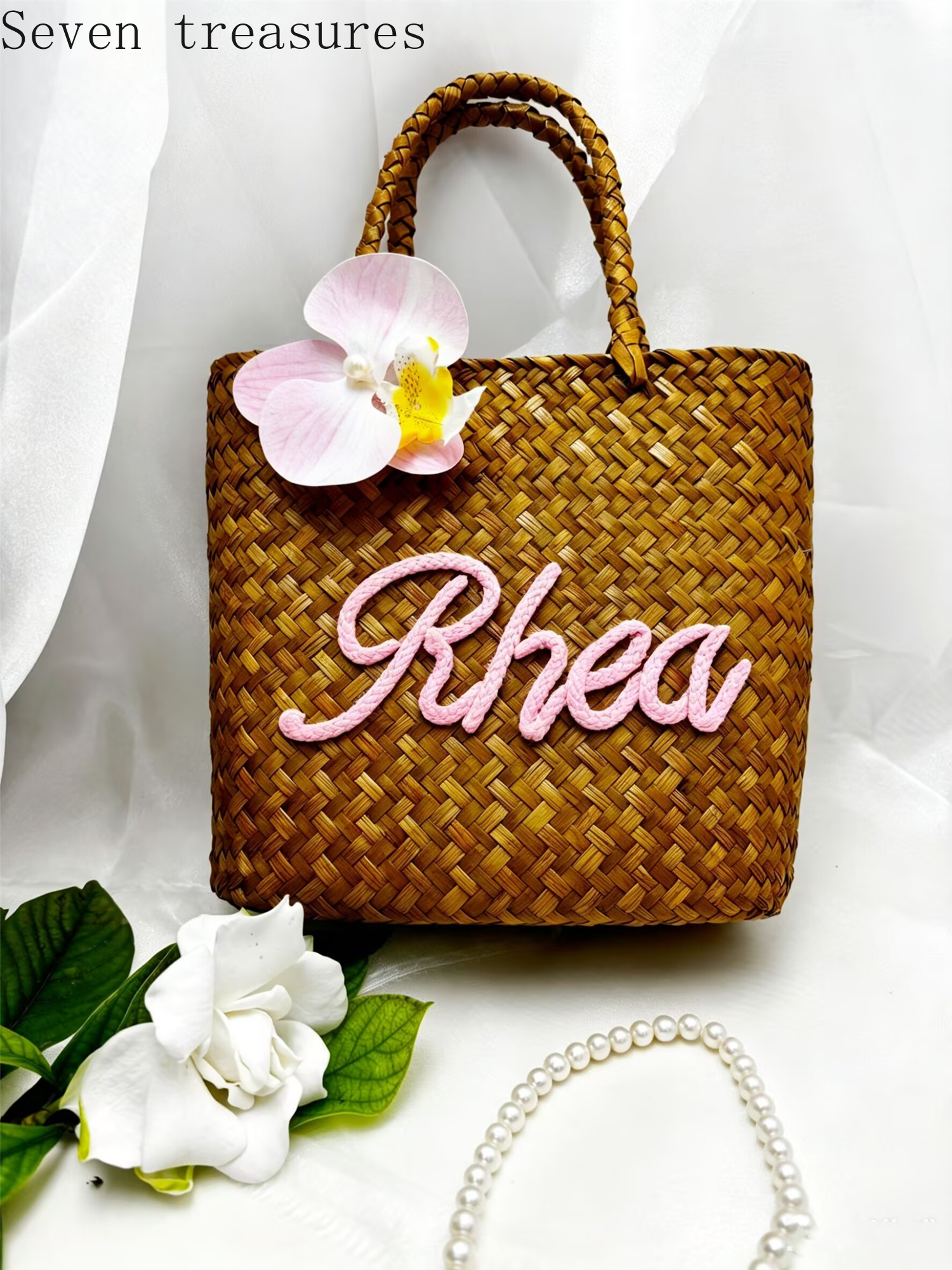 Bridesmaid name custom woven b - مراجعة Beach Bag Straw وسعره