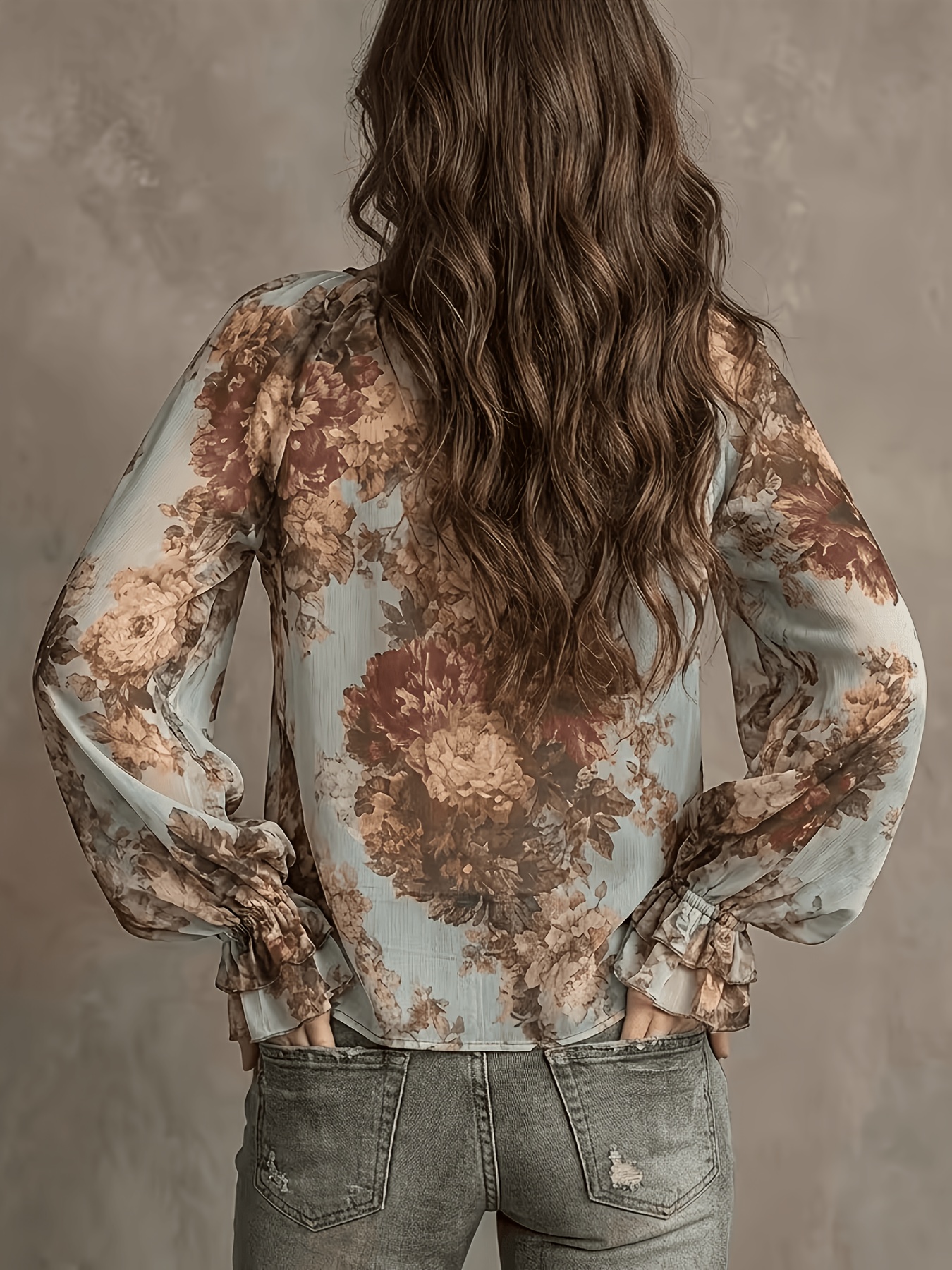 Vintage Floral Print Chiffon B - مراجعة Tie Front Shirt وسعره