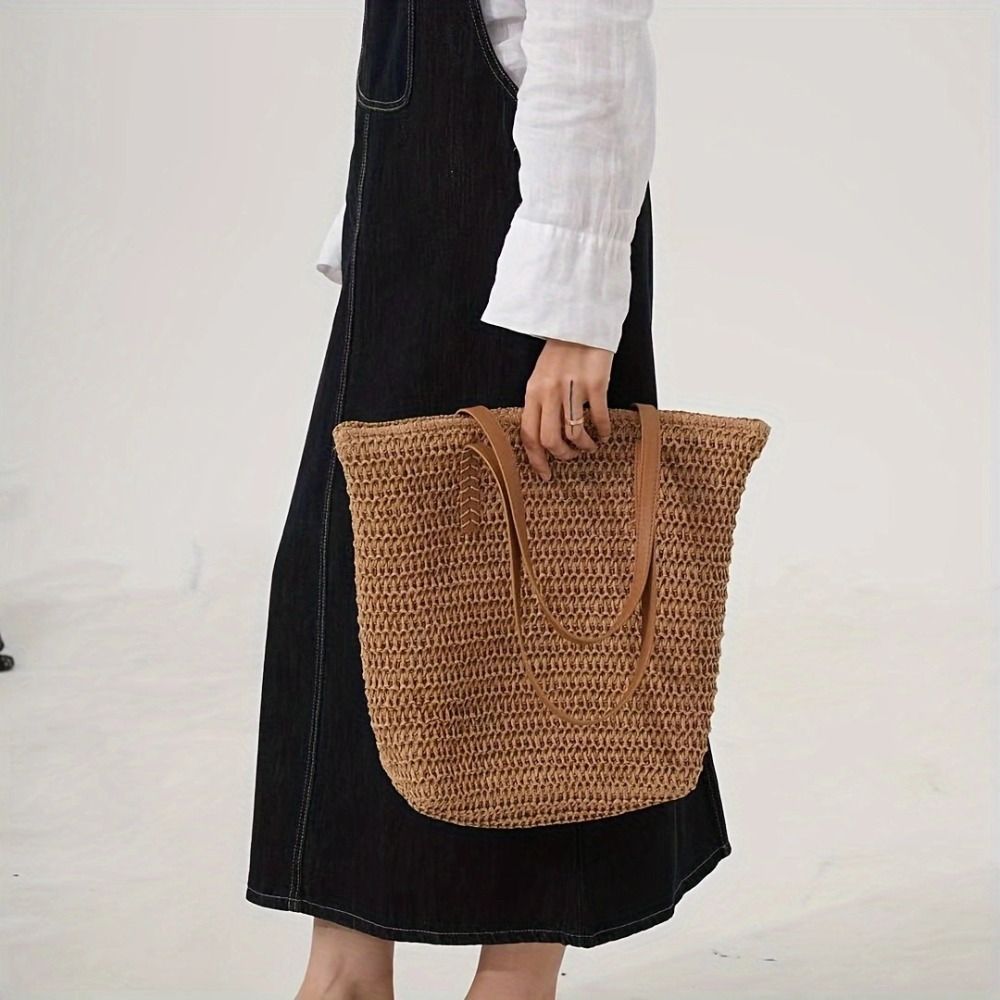 Casual Solid Color Weave Straw - مراجعة Beach Bag Straw وسعره