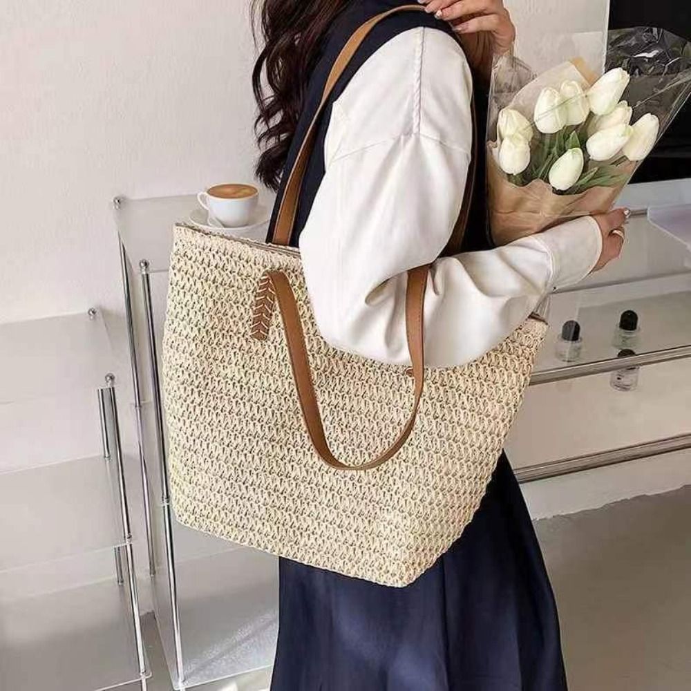 Casual Solid Color Weave Straw - مراجعة Beach Bag Straw وسعره