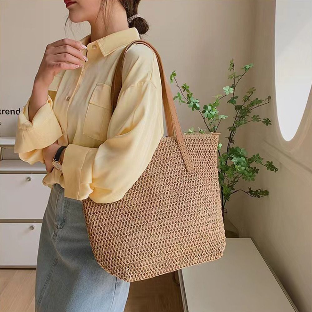 Casual Solid Color Weave Straw - مراجعة Beach Bag Straw وسعره