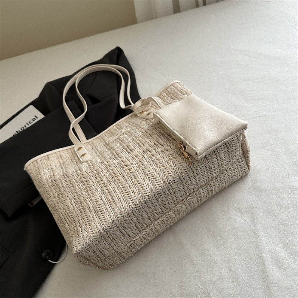 Casual Solid Color Weave Tote  - مراجعة Beach Bag Straw وسعره
