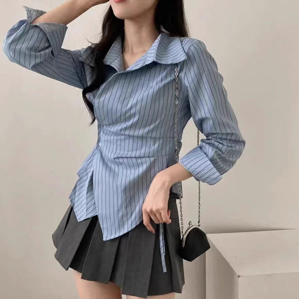 Spring Autumn Casual Striped S - مراجعة Tie Front Shirt وسعره