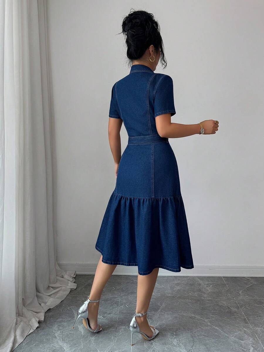Blue Washed Denim Midi Dress W - مراجعة Tie Front Shirt وسعره
