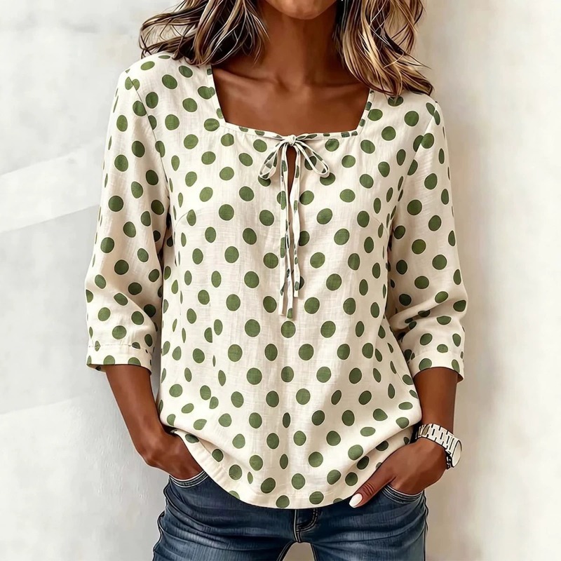 2026 Women's Square Neck Polka - مراجعة Tie Front Shirt وسعره