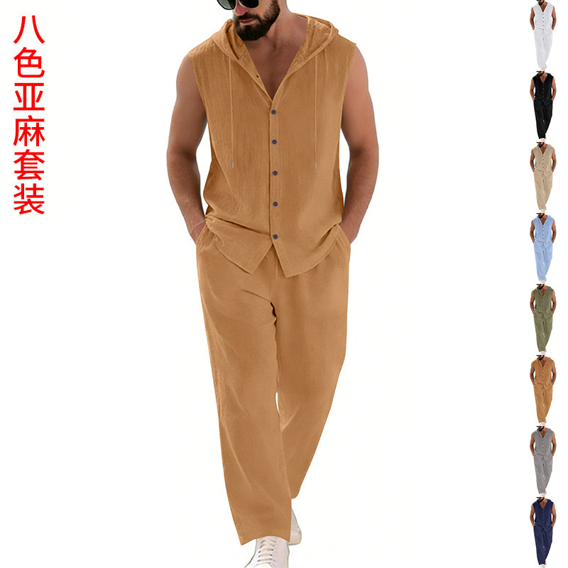 Men's Casual Linen Suit Hooded - مراجعة Summer Clothing Usa وسعره