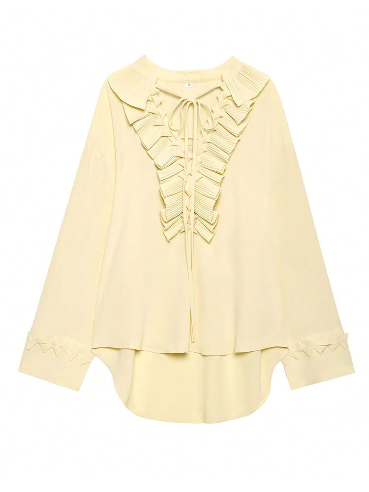 HH Women Yellow Long Sleeve Bl - مراجعة Tie Front Shirt وسعره