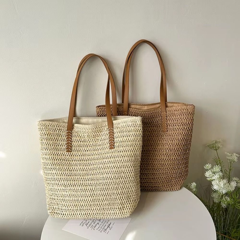 Simple Solid Color Weave Straw - مراجعة Beach Bag Straw وسعره