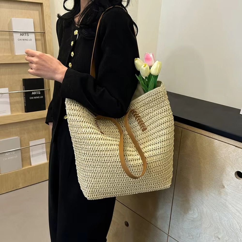 Simple Solid Color Weave Straw - مراجعة Beach Bag Straw وسعره