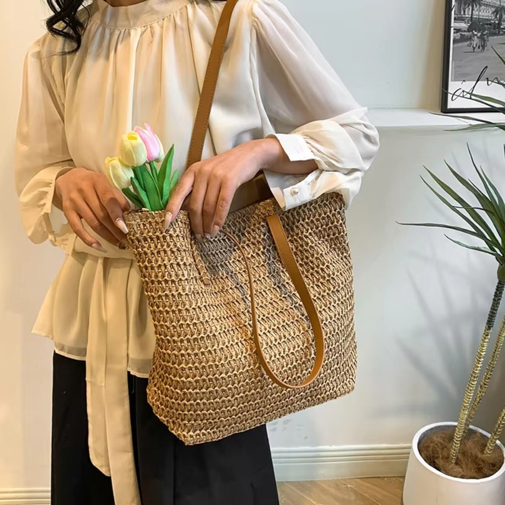 Simple Solid Color Weave Straw - مراجعة Beach Bag Straw وسعره