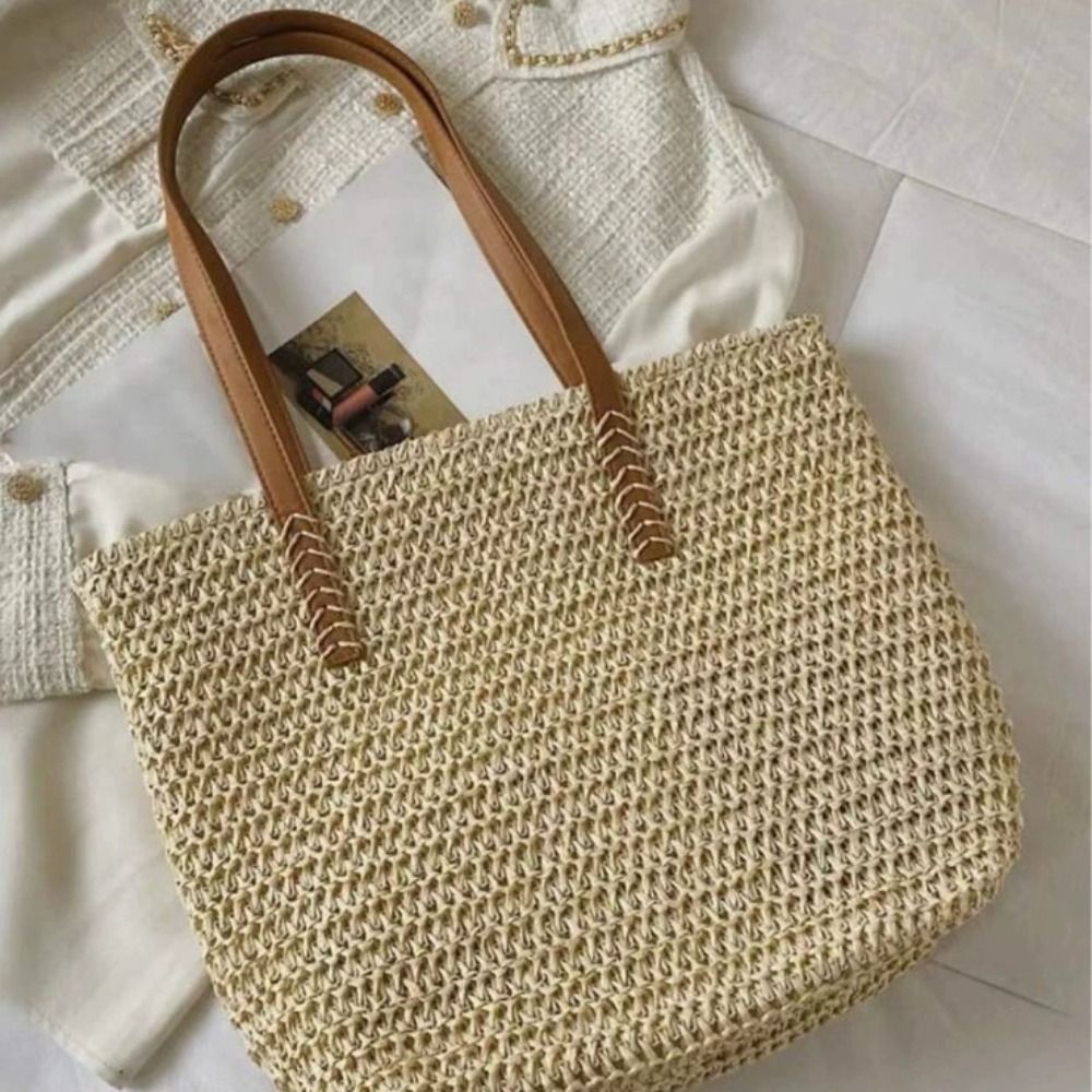 Cute Solid Color Weave Straw T - مراجعة Beach Bag Straw وسعره