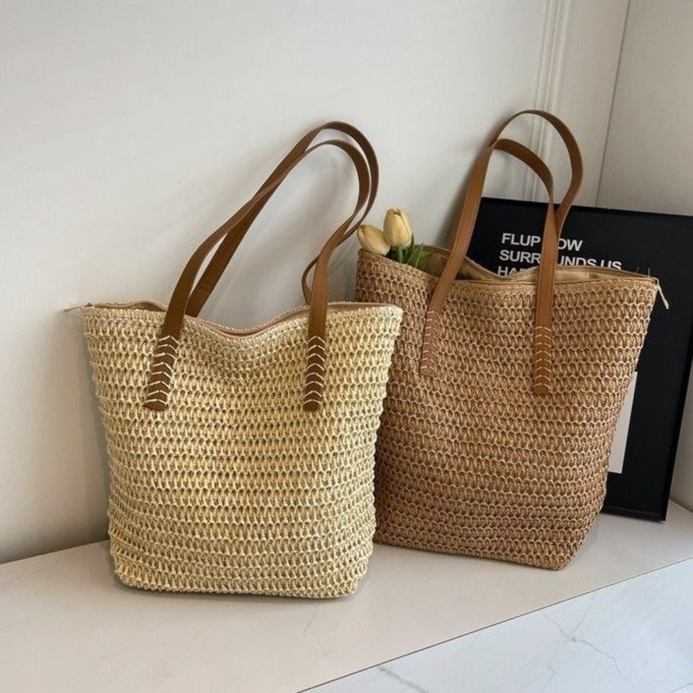 Cute Solid Color Weave Straw T - مراجعة Beach Bag Straw وسعره