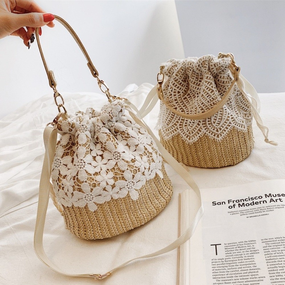 Portable Lace Straw Shoulder B - مراجعة Beach Bag Straw وسعره